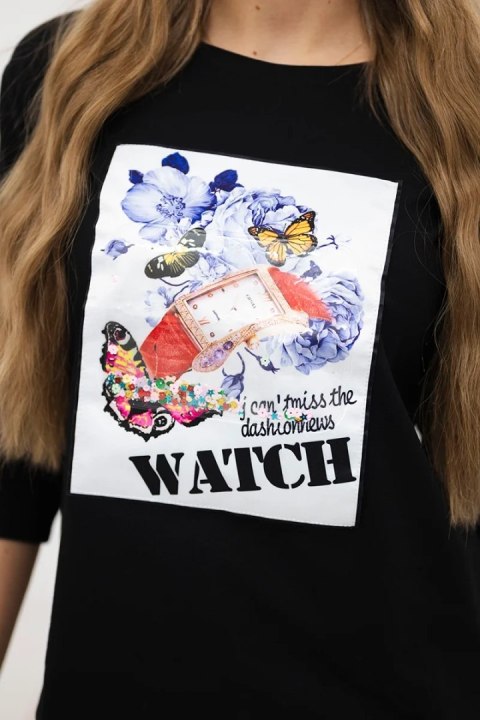 Bluzka z grafiką 3D Watch czarna Bluzka z grafiką 3D Watch czarna