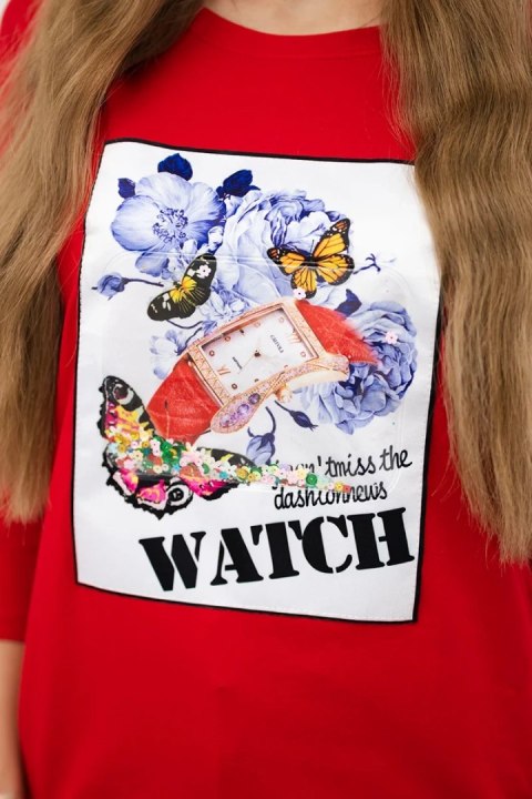 Bluzka z grafiką 3D Watch czerwona Bluzka z grafiką 3D Watch czerwona