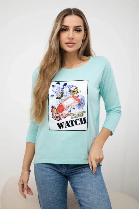 Bluzka z grafiką 3D Watch miętowa Bluzka z grafiką 3D Watch miętowa