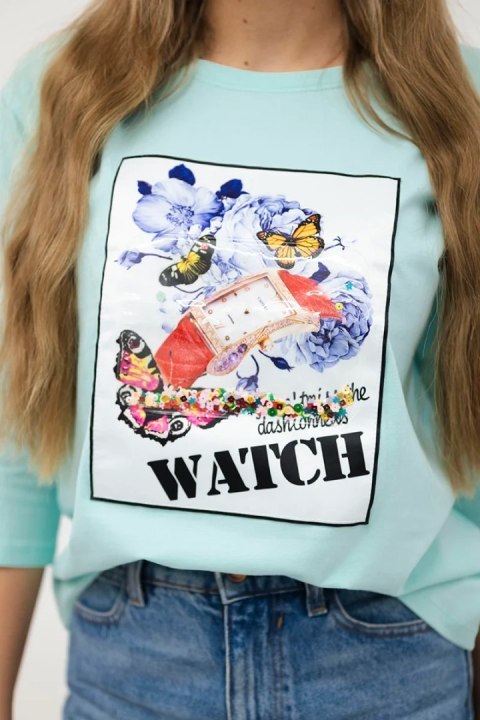 Bluzka z grafiką 3D Watch miętowa Bluzka z grafiką 3D Watch miętowa