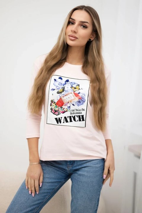 Bluzka z grafiką 3D Watch pudrowy róż Bluzka z grafiką 3D Watch pudrowy róż