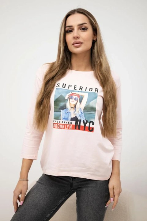 Bluzka z nadrukiem Superior pudrowy róż Bluzka z nadrukiem Superior pudrowy róż