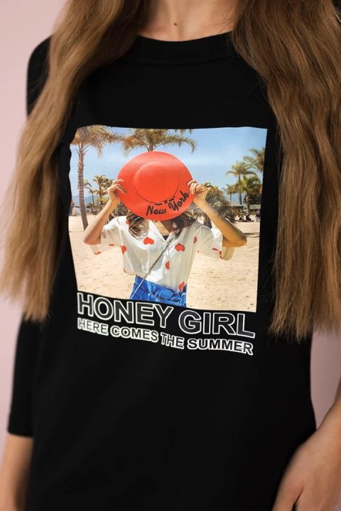 Sukienka z nadrukiem Honey girl czarna Sukienka z nadrukiem Honey girl czarna