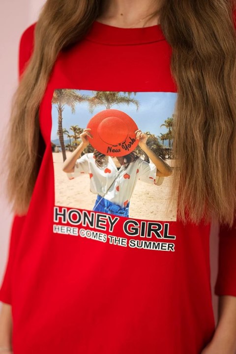 Sukienka z nadrukiem Honey girl czerwona Sukienka z nadrukiem Honey girl czerwona