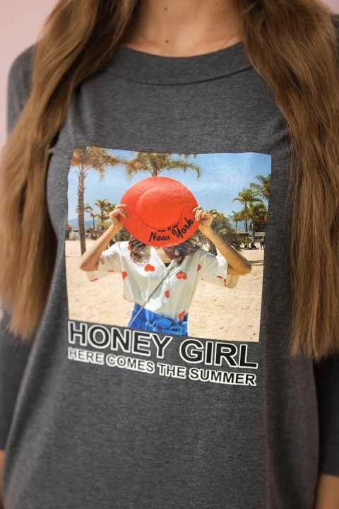 Sukienka z nadrukiem Honey girl grafitowa Sukienka z nadrukiem Honey girl grafitowa