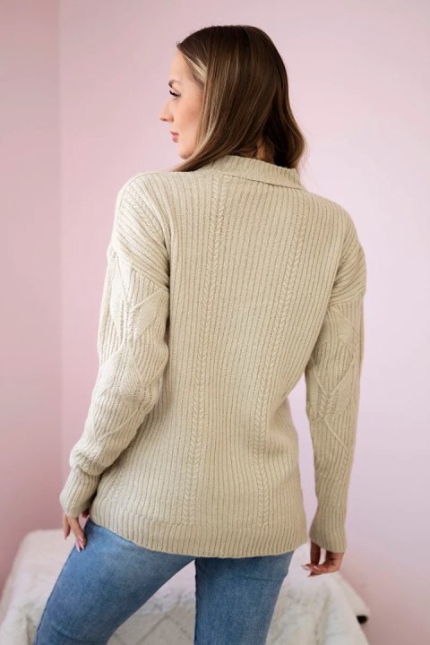 Sweter wkładany przez głowę z modnym splotem beżowy Sweter wkładany przez głowę z modnym splotem beżowy