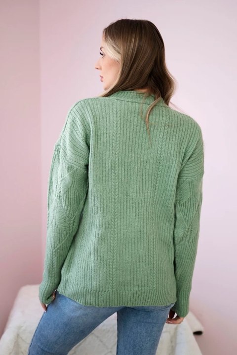 Sweter wkładany przez głowę z modnym splotem ciemny miętowy Sweter wkładany przez głowę z modnym splotem ciemny miętowy