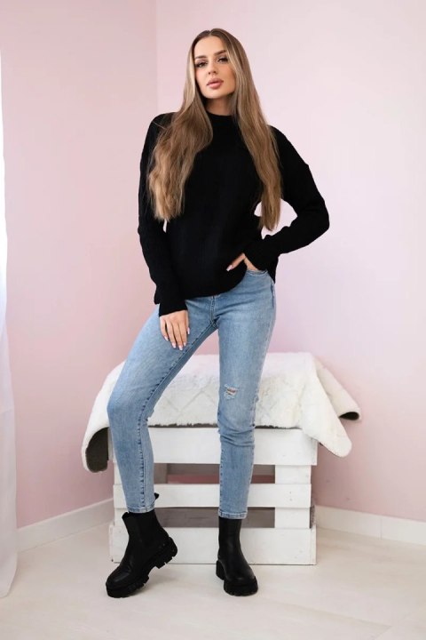 Sweter wkładany przez głowę z modnym splotem czarny Sweter wkładany przez głowę z modnym splotem czarny