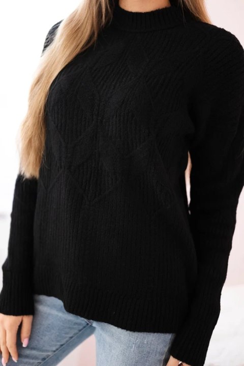 Sweter wkładany przez głowę z modnym splotem czarny Sweter wkładany przez głowę z modnym splotem czarny