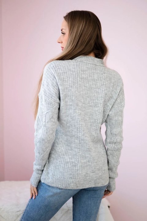 Sweter wkładany przez głowę z modnym splotem szary Sweter wkładany przez głowę z modnym splotem szary