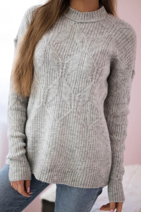 Sweter wkładany przez głowę z modnym splotem szary Sweter wkładany przez głowę z modnym splotem szary