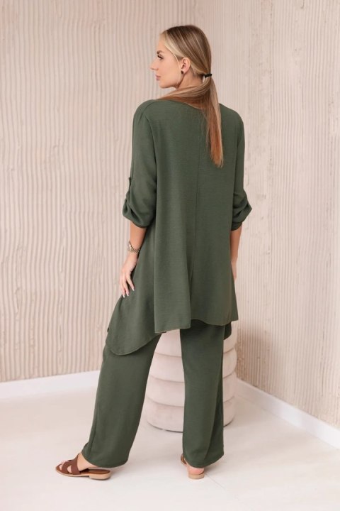 Komplet bluzka + spodnie z wisiorkiem khaki Komplet bluzka + spodnie z wisiorkiem khaki