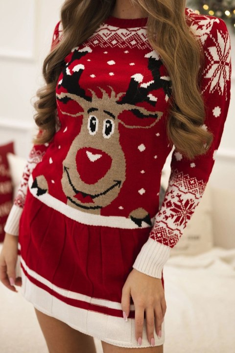 Komplet świąteczny 1006 sweter + czapka + podkolanówki czerwony Komplet świąteczny 1006 sweter + czapka + podkolanówki czerwony