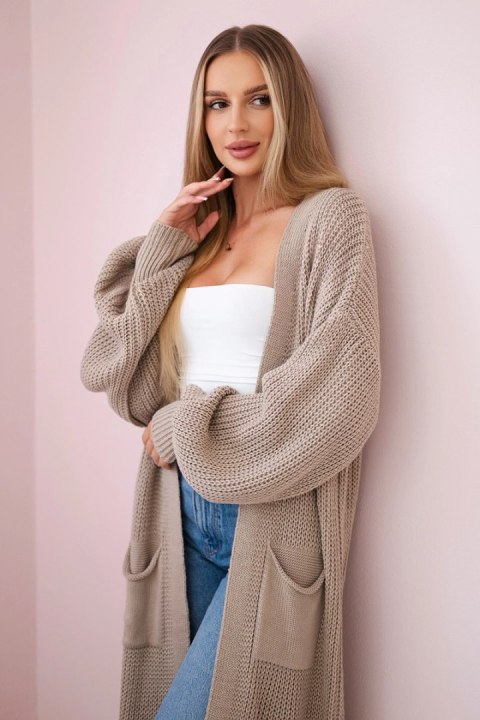 Sweter długi kardigan ciemny beżowy Sweter długi kardigan ciemny beżowy