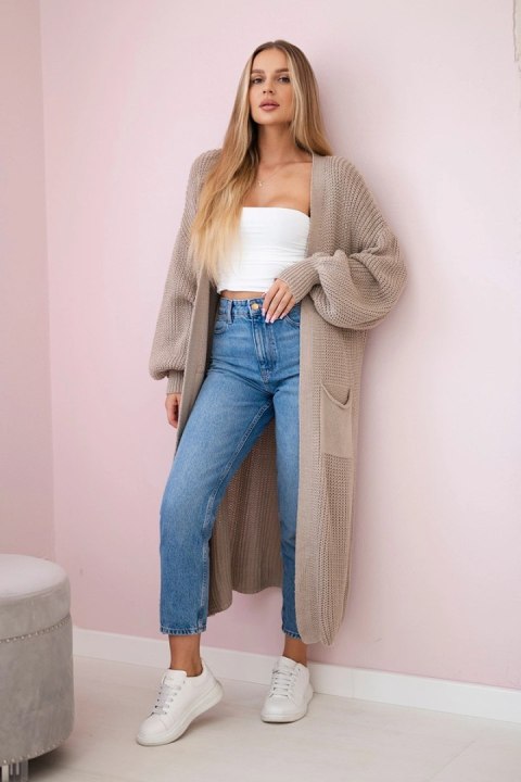 Sweter długi kardigan ciemny beżowy Sweter długi kardigan ciemny beżowy