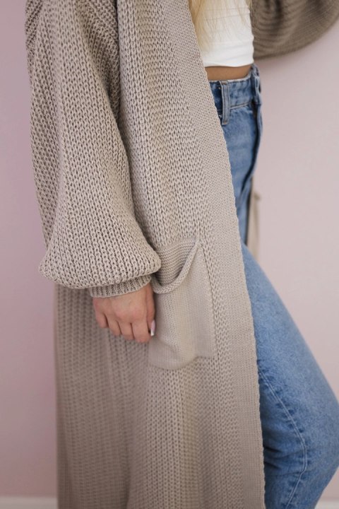 Sweter długi kardigan ciemny beżowy Sweter długi kardigan ciemny beżowy