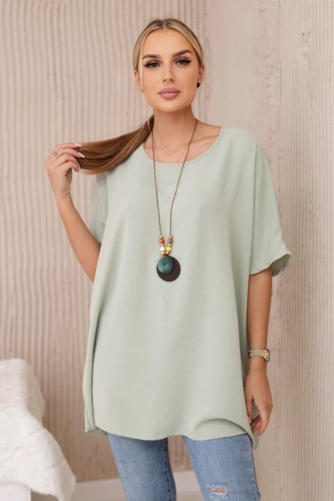 Bluzka oversize z wisiorkiem jasny miętowy Bluzka oversize z wisiorkiem jasny miętowy