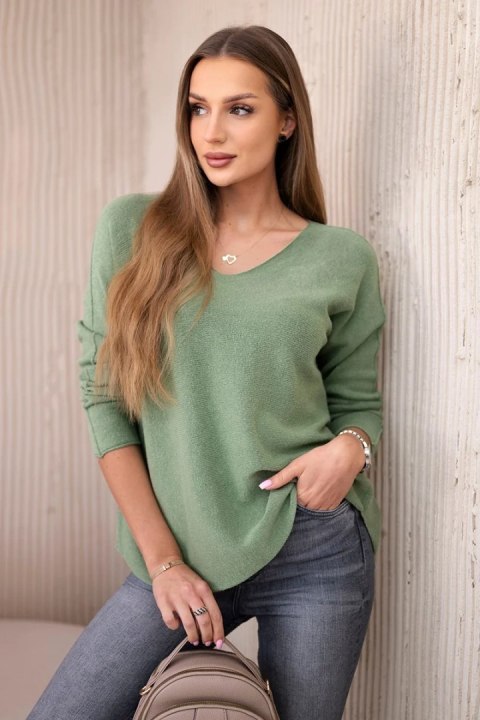 Sweter z dekoltem V jasny khaki Sweter z dekoltem V jasny khaki