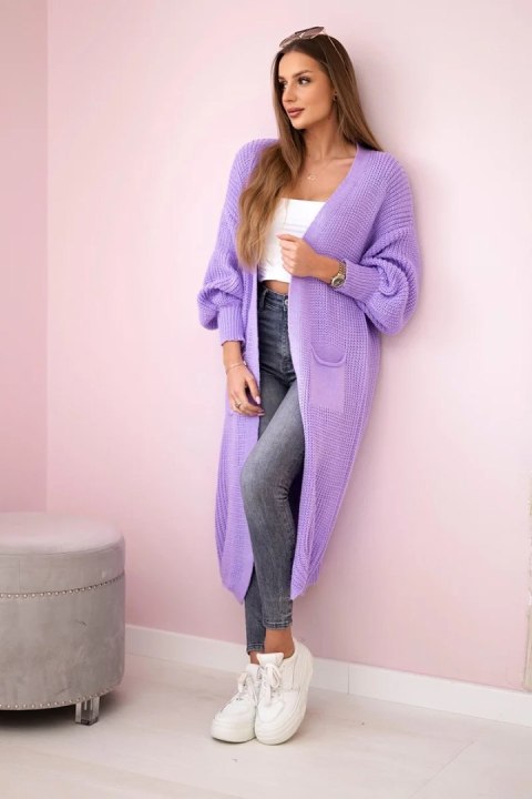 Sweter długi kardigan jasny fioletowy Sweter długi kardigan jasny fioletowy