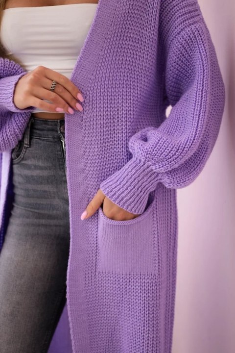Sweter długi kardigan jasny fioletowy Sweter długi kardigan jasny fioletowy