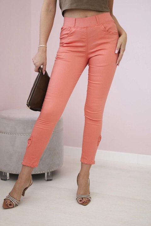 Spodnie kolorowy jeans z kokardką morelowe Spodnie kolorowy jeans z kokardką morelowe