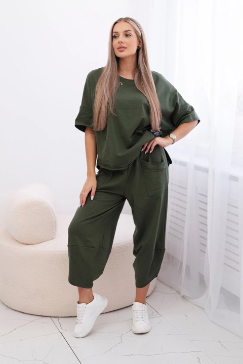 Komplet bawełniany bluzka + spodnie jasne khaki Komplet bawełniany bluzka + spodnie jasne khaki