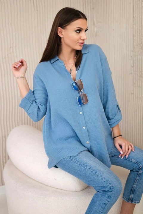 Koszula bawełniana muślinowa oversize jeansowy Koszula bawełniana muślinowa oversize jeansowy