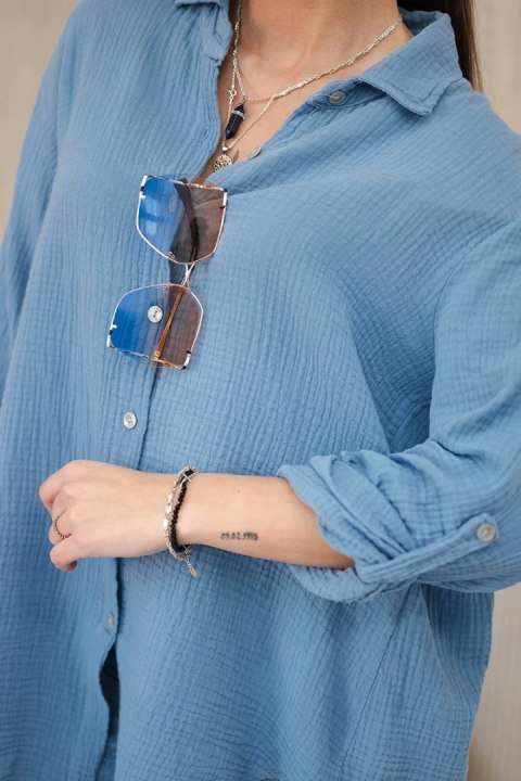 Koszula bawełniana muślinowa oversize jeansowy Koszula bawełniana muślinowa oversize jeansowy