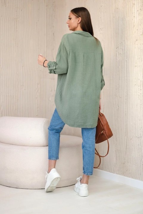 Koszula bawełniana muślinowa oversize khaki Koszula bawełniana muślinowa oversize khaki