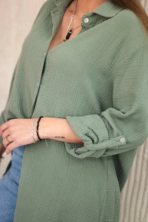 Koszula bawełniana muślinowa oversize khaki Koszula bawełniana muślinowa oversize khaki