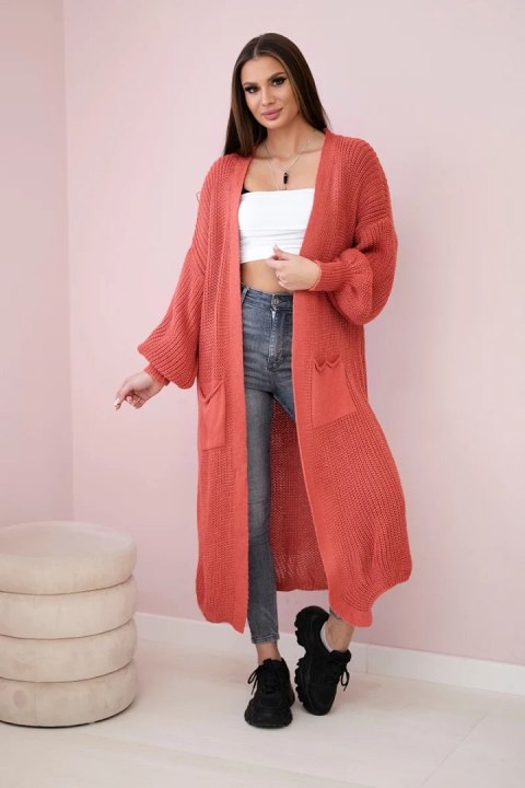 Sweter długi kardigan ciemny różowy Sweter długi kardigan ciemny różowy