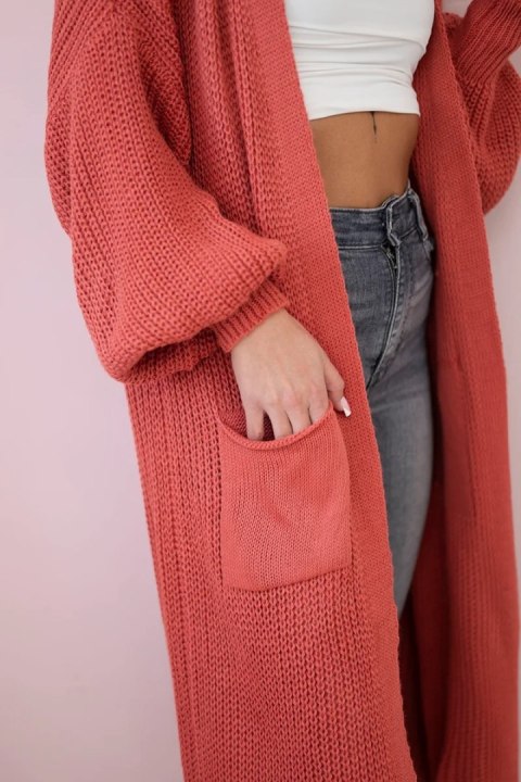 Sweter długi kardigan ciemny różowy Sweter długi kardigan ciemny różowy