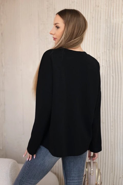 Bluza masełko z ozdobnym kwiatem czarna Bluza masełko z ozdobnym kwiatem czarna