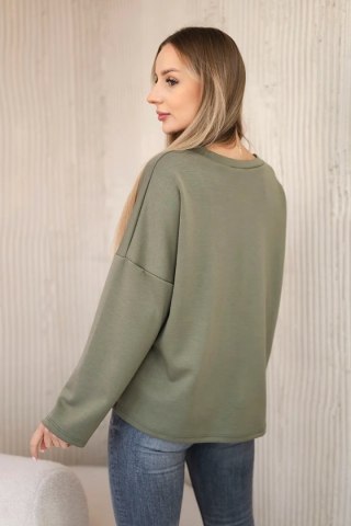 Bluza masełko z ozdobnym kwiatem khaki