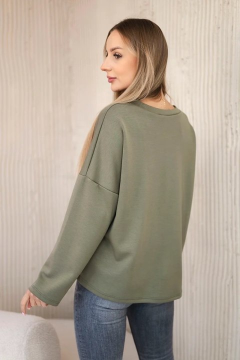 Bluza masełko z ozdobnym kwiatem khaki Bluza masełko z ozdobnym kwiatem khaki