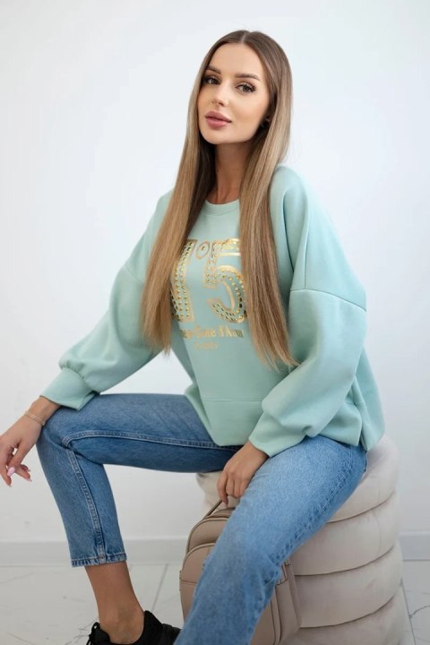 Bluza z nadrukiem masełko ciemno miętowa Bluza z nadrukiem masełko ciemno miętowa
