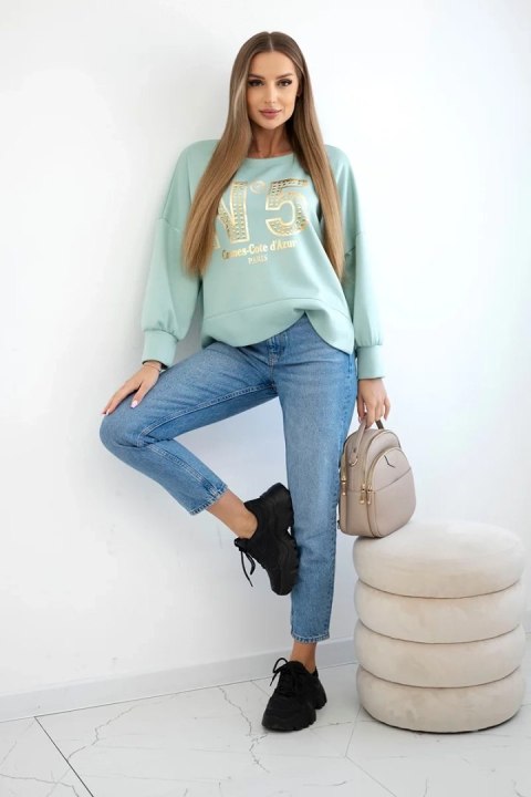 Bluza z nadrukiem masełko ciemno miętowa Bluza z nadrukiem masełko ciemno miętowa