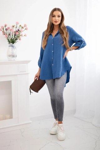 Koszula bawełniana muślinowa Plus Size ciemny jeans