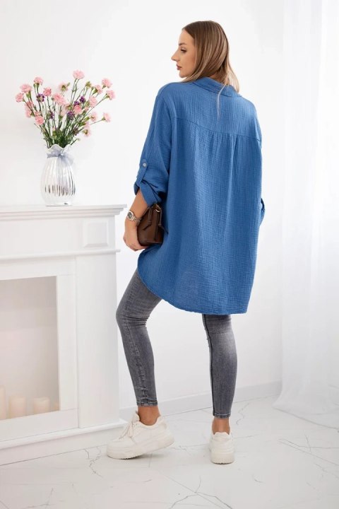 Koszula bawełniana muślinowa Plus Size ciemny jeans Koszula bawełniana muślinowa Plus Size ciemny jeans