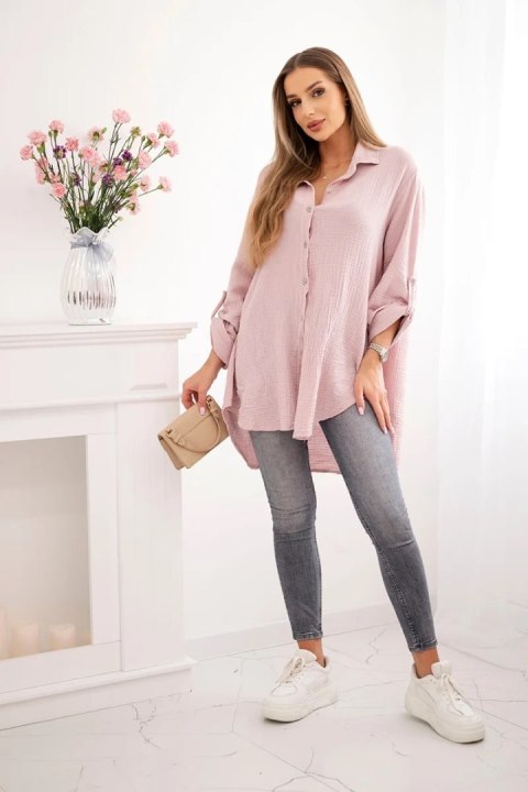 Koszula bawełniana muślinowa Plus Size ciemny pudrowy róż Koszula bawełniana muślinowa Plus Size ciemny pudrowy róż