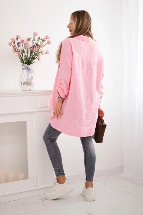 Koszula bawełniana muślinowa Plus Size cukierkowy róż Koszula bawełniana muślinowa Plus Size cukierkowy róż
