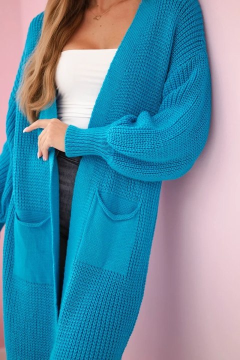 Sweter długi kardigan turkusowy Sweter długi kardigan turkusowy