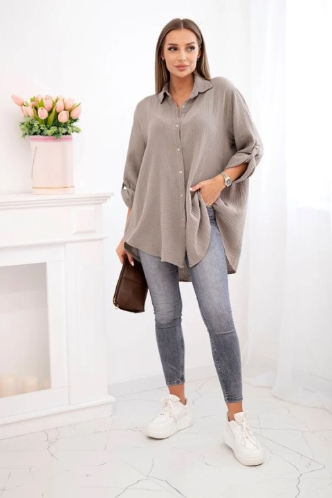 Koszula bawełniana muślinowa Plus Size fango Koszula bawełniana muślinowa Plus Size fango