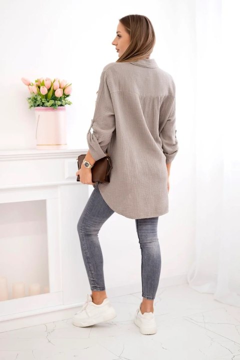 Koszula bawełniana muślinowa Plus Size fango Koszula bawełniana muślinowa Plus Size fango