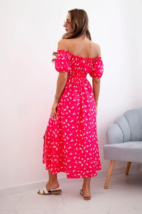 Sukienka damska maxi w kwiaty z bufkami fuksja Sukienka damska maxi w kwiaty z bufkami fuksja