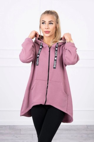 Bluza z dłuższym tyłem i kapturem ciemno różowa