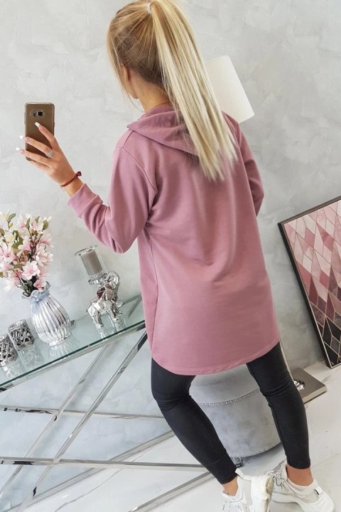Bluza z dłuższym tyłem i kapturem ciemno różowa