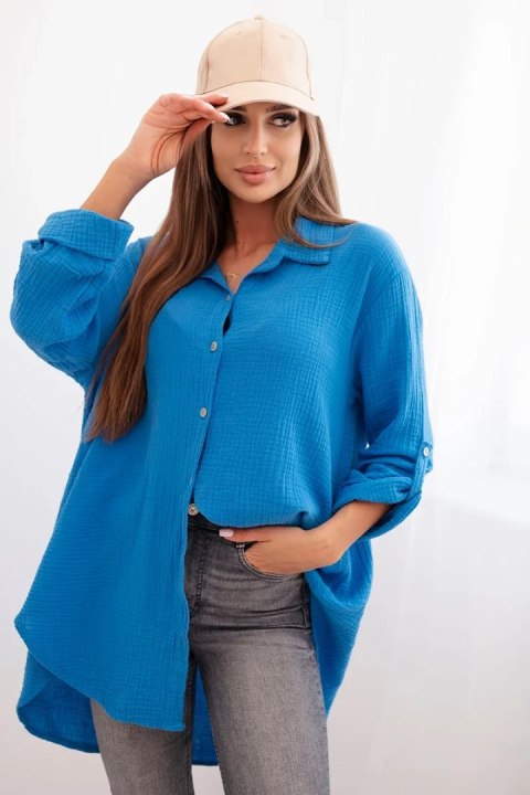 Koszula bawełniana muślinowa Plus Size turkusowa Koszula bawełniana muślinowa Plus Size turkusowa