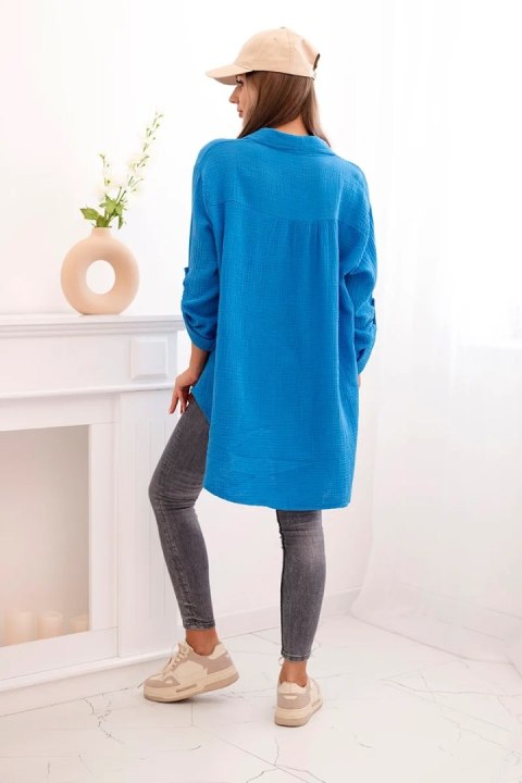 Koszula bawełniana muślinowa Plus Size turkusowa Koszula bawełniana muślinowa Plus Size turkusowa