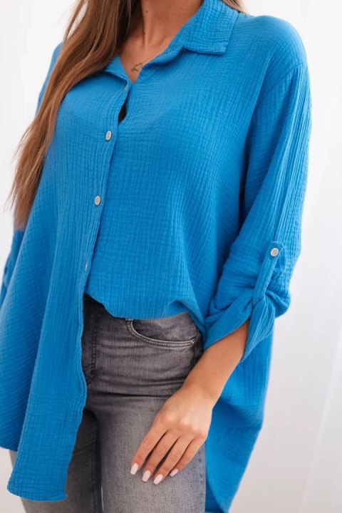 Koszula bawełniana muślinowa Plus Size turkusowa Koszula bawełniana muślinowa Plus Size turkusowa